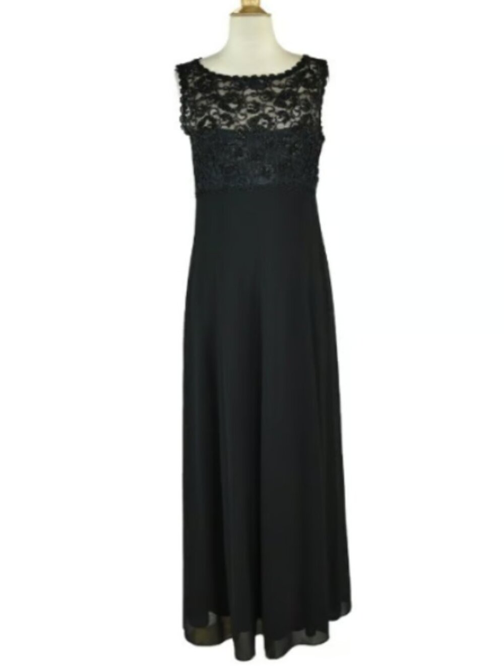 Lace & Beaded Black Lined Long Formal Dress Size 6 Petite